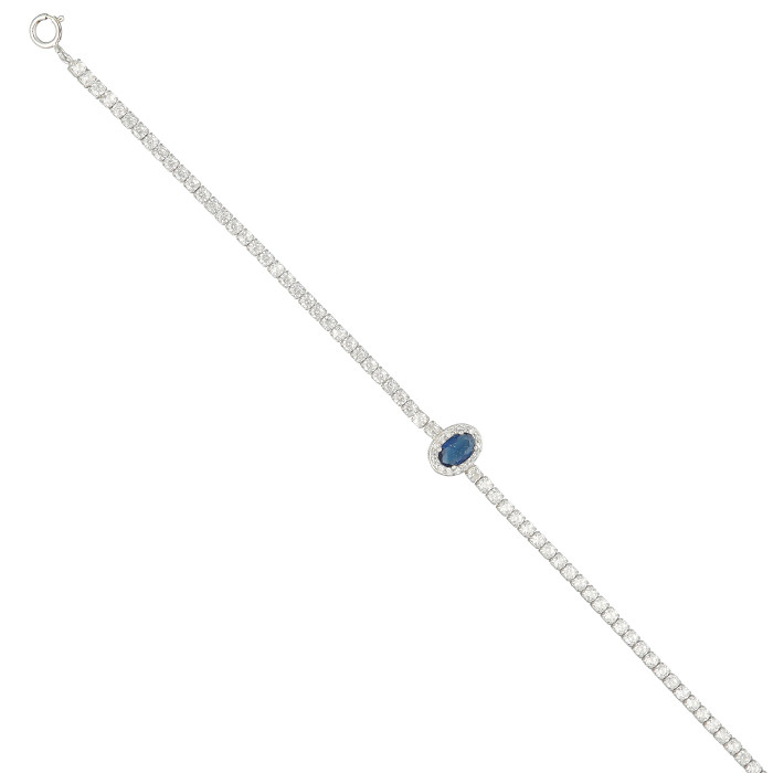 PULSERA EN PLATA CON CIRCONITAS AZULES Y BLANCAS ROSETA CENTRAL