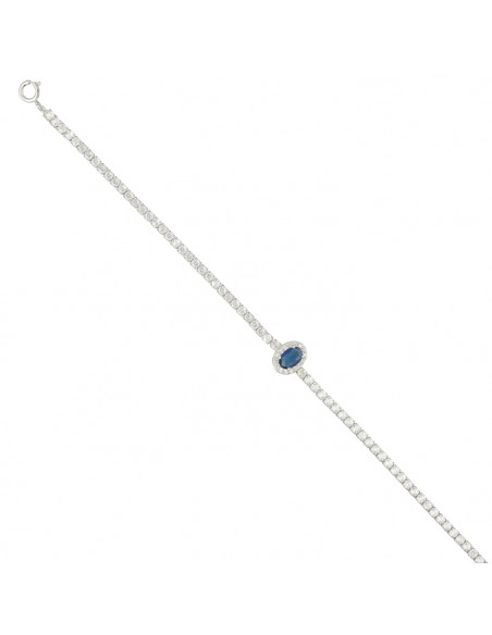 PULSERA EN PLATA CON CIRCONITAS AZULES Y BLANCAS ROSETA CENTRAL