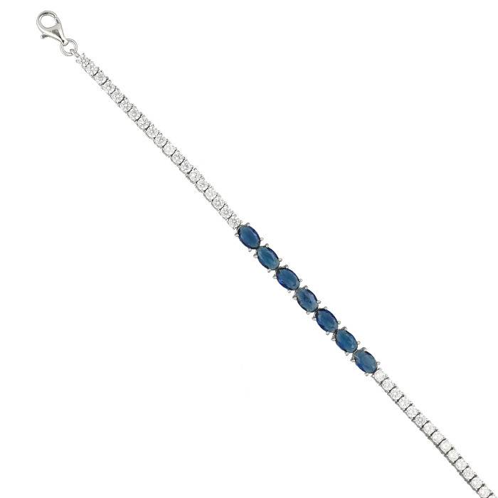 PULSERA EN PLATA CON CIRCONITAS AZULES Y BLANCAS OVALES