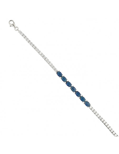 PULSERA EN PLATA CON CIRCONITAS AZULES Y BLANCAS OVALES