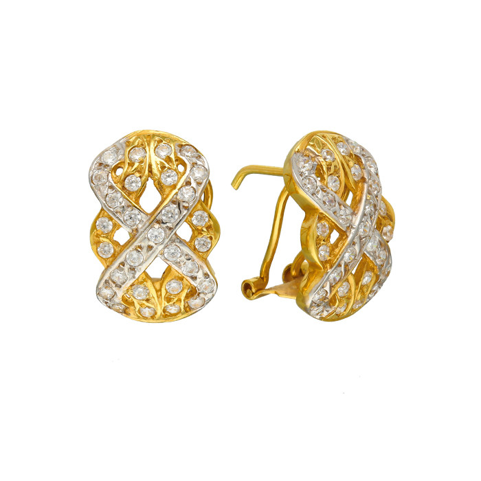PENDIENTES EN ORO BICOLOR CON CIRCONITAS TRENZA