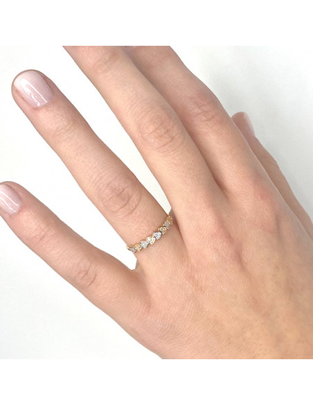 ANILLO EN ORO BICOLOR CON CIRCONITAS Y CORAZONES