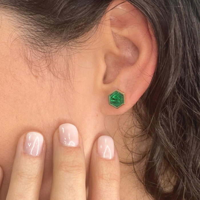 PENDIENTES EN ORO CON MALAQUITA EXAGONO 2