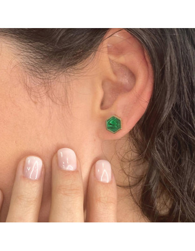 PENDIENTES EN ORO CON MALAQUITA EXAGONO