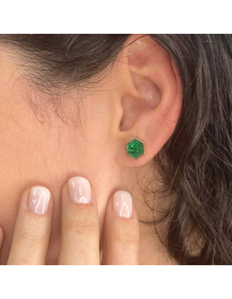 PENDIENTES EN ORO CON MALAQUITA EXAGONO