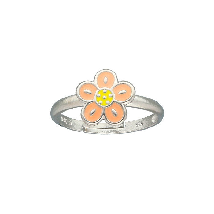 ANILLO EN PLATA FLOR ESMALTE ROSA 5 PETALOS