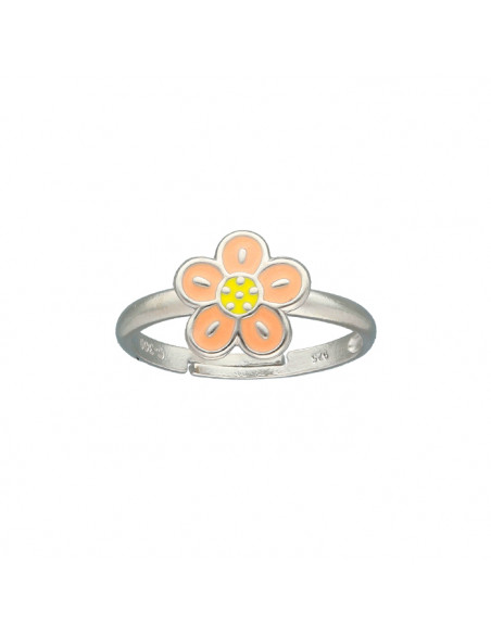 ANILLO EN PLATA FLOR ESMALTE ROSA 5 PETALOS