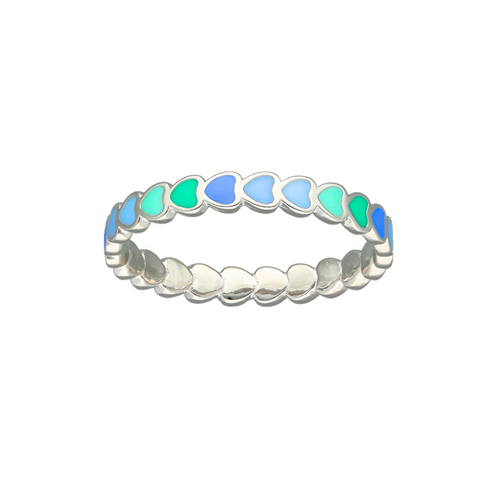 ANILLO EN PLATA CORAZONES ESMALTE AZULES