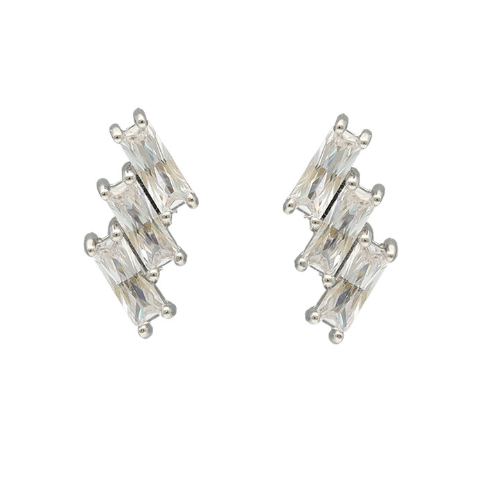 PENDIENTES EN PLATA 3 CIRCONITAS BAGUETTES ESCALERA