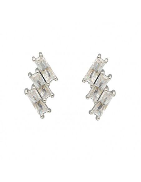 PENDIENTES EN PLATA 3 CIRCONITAS BAGUETTES ESCALERA