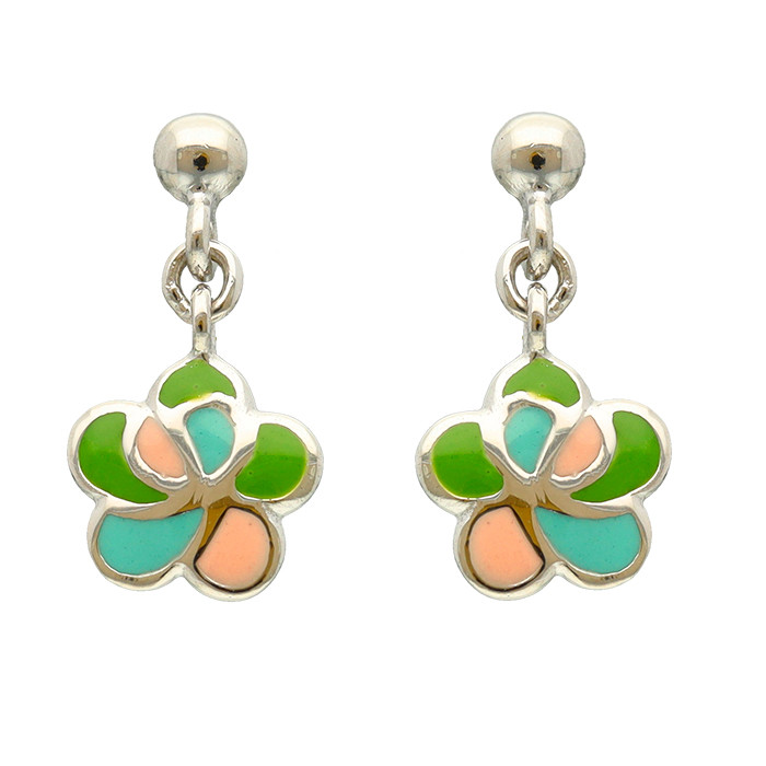 PENDIENTES EN PLATA LARGOS FLOR COLORES PETALOS