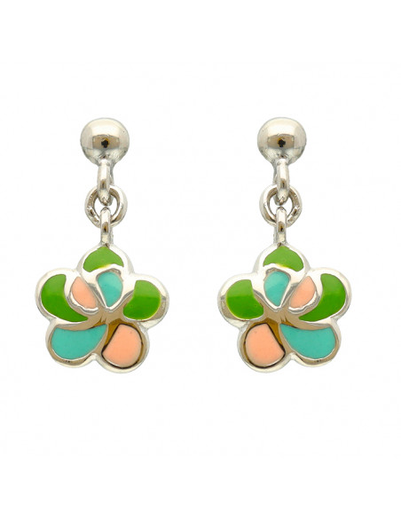 PENDIENTES EN PLATA LARGOS FLOR COLORES PETALOS