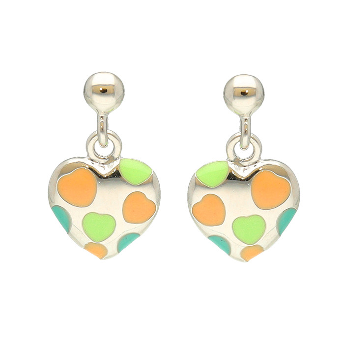 PENDIENTES EN PLATA CORAZON LUNARES CORAZON ESMALTE