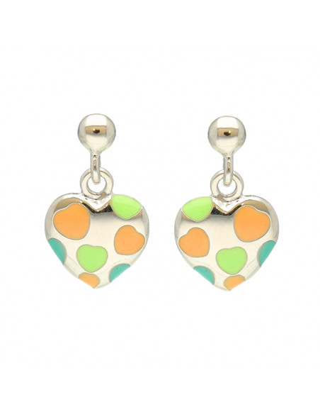 PENDIENTES EN PLATA CORAZON LUNARES CORAZON ESMALTE