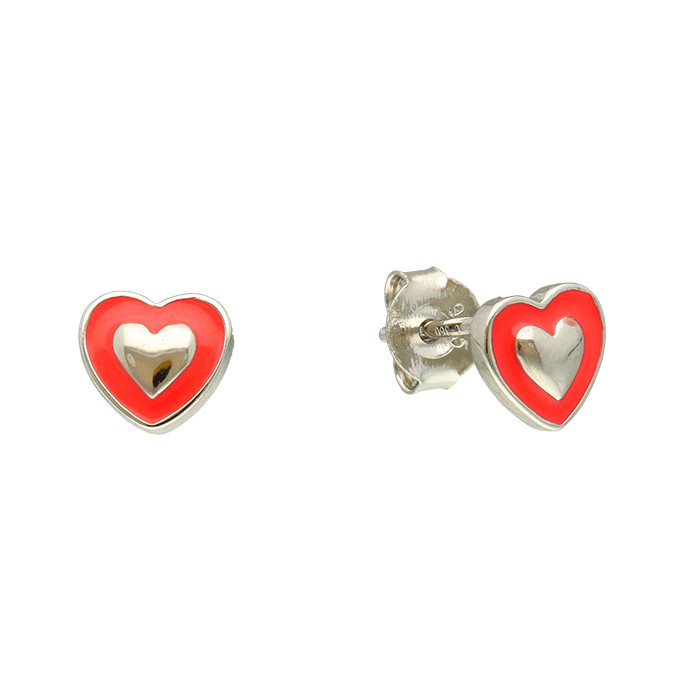 PENDIENTES EN PLATA CORAZON ESMALTE ROJO