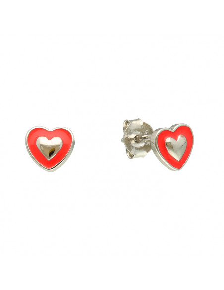 PENDIENTES EN PLATA CORAZON ESMALTE ROJO