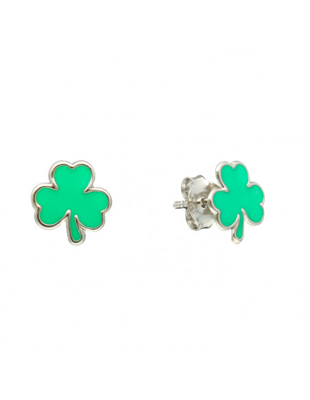 PENDIENTES EN PLATA TREBOL ESMALTE VERDE