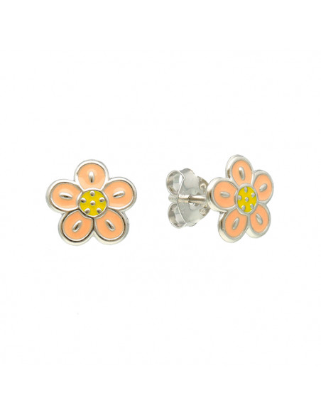 PENDIENTES EN PLATA FLOR DOS COLORES ESMALTE