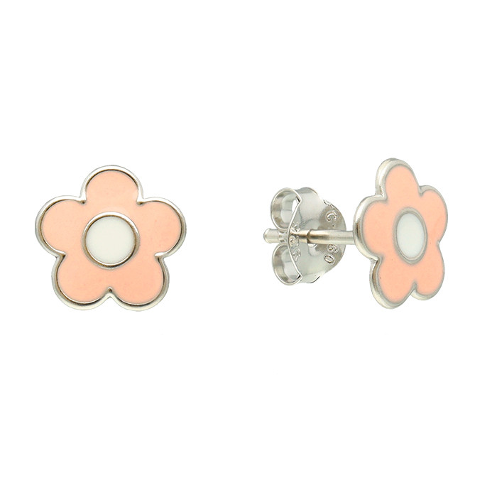 PENDIENTES EN PLATA FLOR SENCILLA ESMALTE BICOLOR