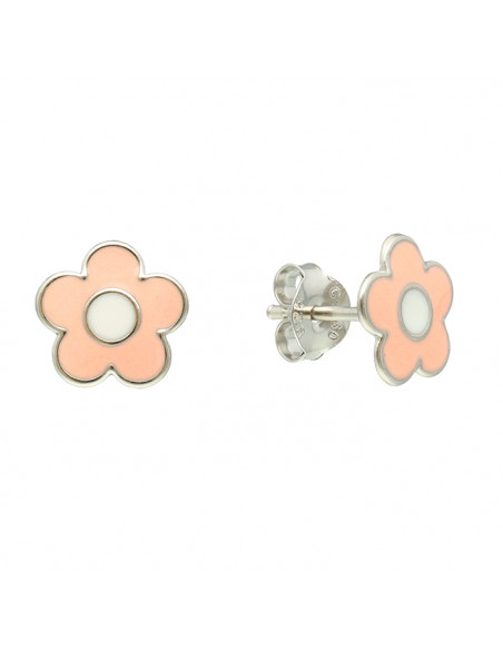PENDIENTES EN PLATA FLOR SENCILLA ESMALTE BICOLOR