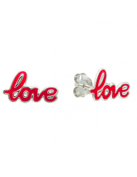 PENDIENTES EN PLATA LOGO LOVE ESMALTE ROJO