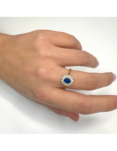 ANILLO ORO BLANCO ZAFIRO CENTRAL CÍRCULO DE CIRCONITAS