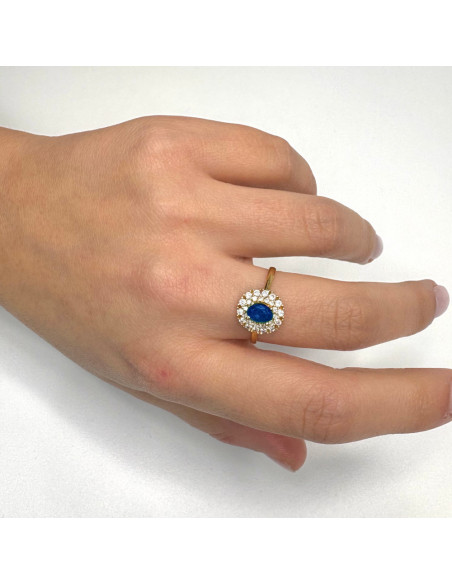 ANILLO ORO BLANCO ZAFIRO CENTRAL CÍRCULO DE CIRCONITAS