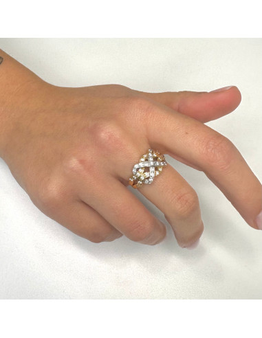 ANILLO EN ORO BLANCO Y AMARILLO CON CIRCONITAS TRENZA