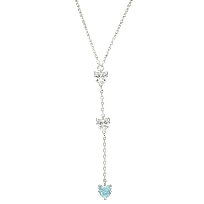 GARGANILLA DE PLATA CON CORAZONES CIRCONITA AZUL