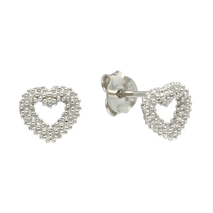 PENDIENTES EN PLATA CORAZONES HUECOS BOLITAS