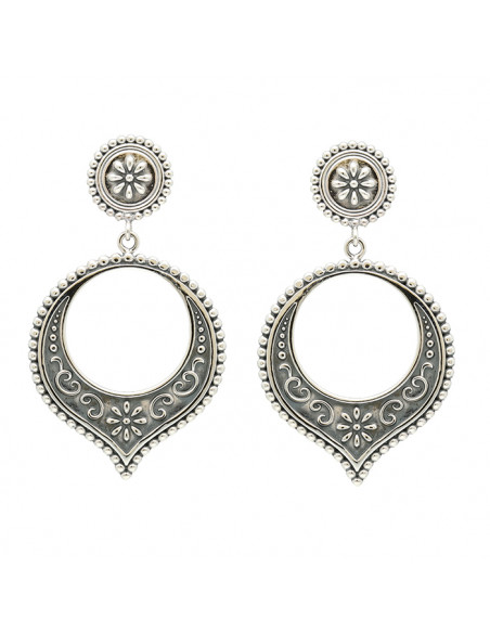 PENDIENTES EN PLATA LARGOS CIRCULO ARABESCOS