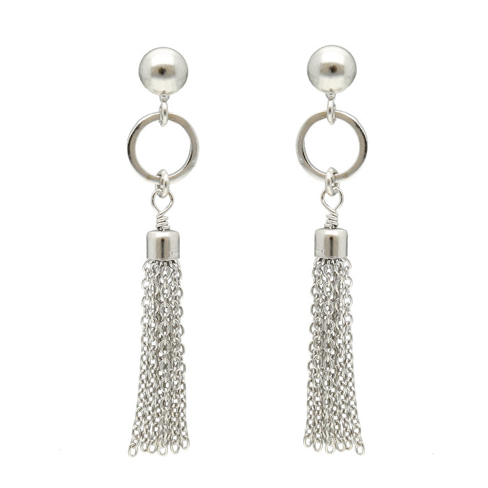 PENDIENTES EN PLATA LARGOS CIRCULO CADENAS