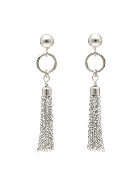 PENDIENTES EN PLATA LARGOS CIRCULO CADENAS