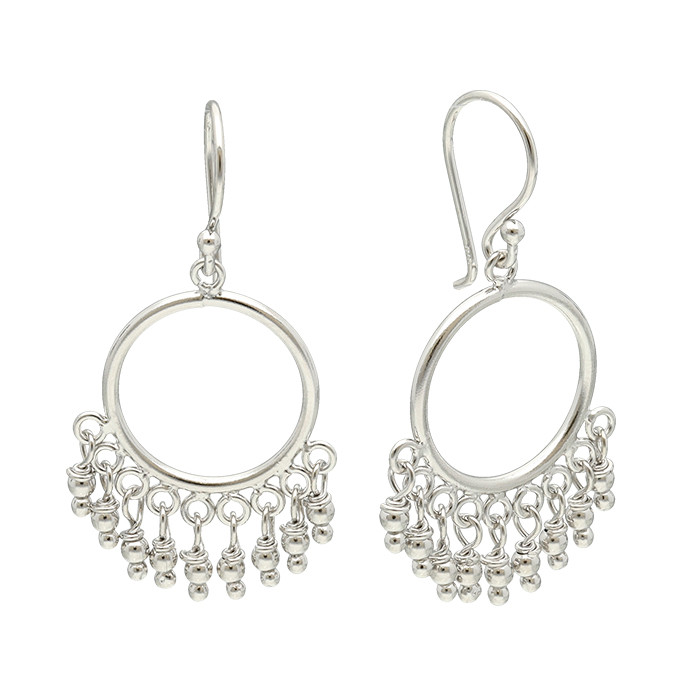 PENDIENTES EN PLATA LARGOS ARO BOLITAS GANCHO