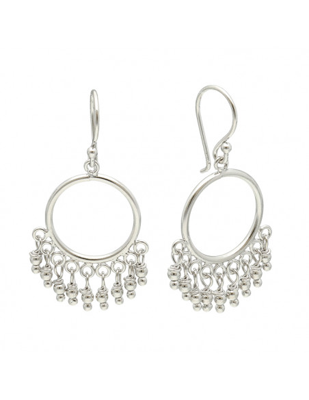 PENDIENTES EN PLATA LARGOS ARO BOLITAS GANCHO