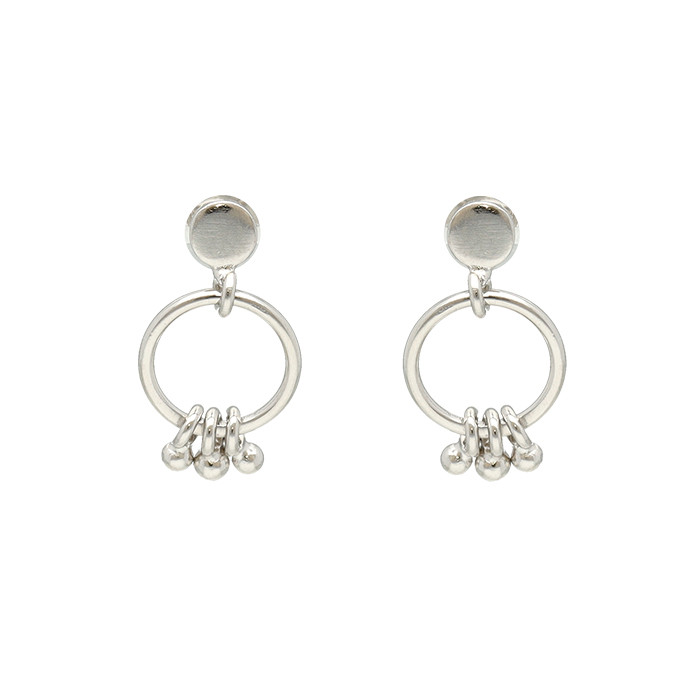 PENDIENTES EN PLATA CIRCULO 3 BOLITAS COLGANDO