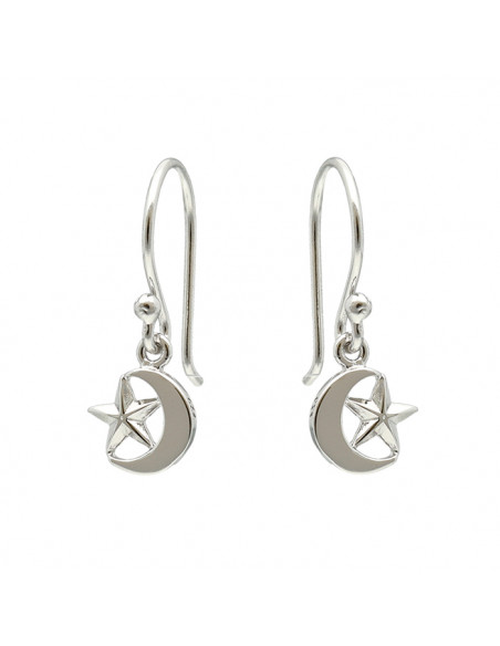 PENDIENTES EN PLATA LARGOS MEDIA LUNA ESTRELLA