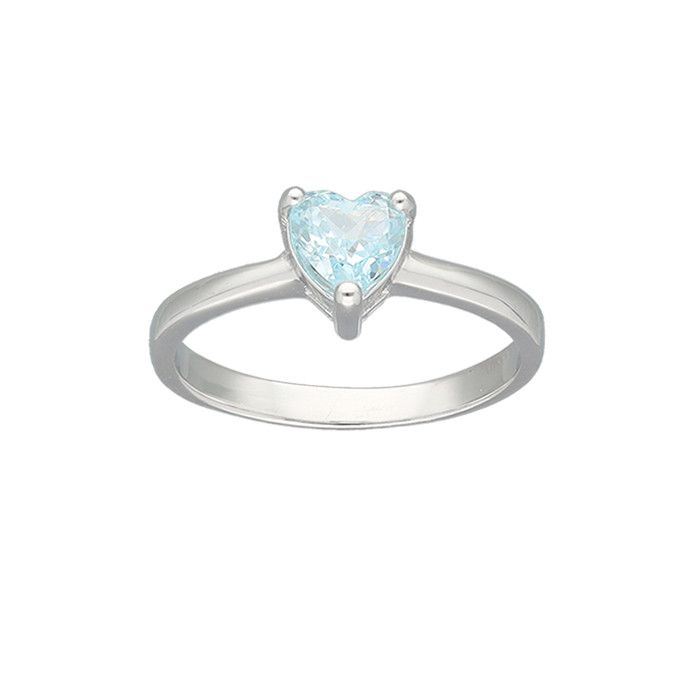 ANILLO EN PLATA CIRCONITA AZUL CORAZON TRES GARRRAS