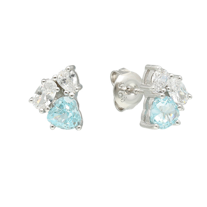 PENDIENTES EN PLATA CON CIRCONITAS DE CORAZÓN Y  OVALO