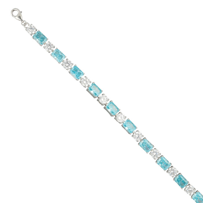 PULSERA DE PLATA CON CIRCONITAS CUADRADAS AZULES Y  BLANCAS