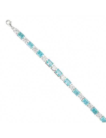 PULSERA DE PLATA CON CIRCONITAS CUADRADAS AZULES Y  BLANCAS