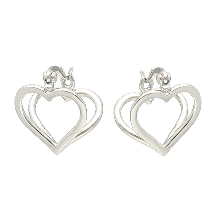 PENDIENTES EN PLATA LARGOS  CORAZON CALADO DOBLE