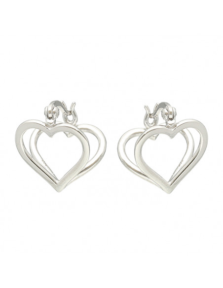 PENDIENTES EN PLATA LARGOS  CORAZON CALADO DOBLE