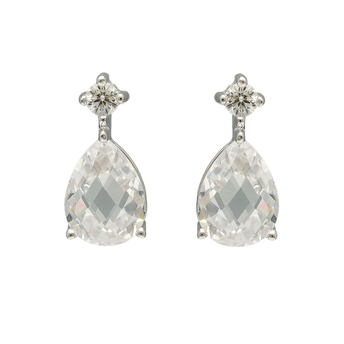 PENDIENTES EN PLATA LARGOS CIRCONITA CON CIRCONITA PERA TALLADA