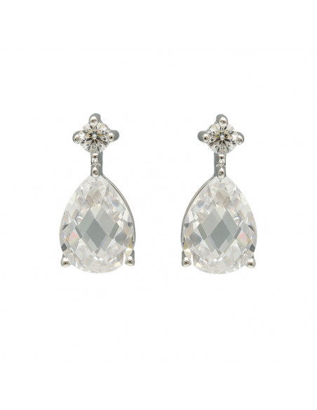 PENDIENTES EN PLATA LARGOS CIRCONITA CON CIRCONITA PERA TALLADA
