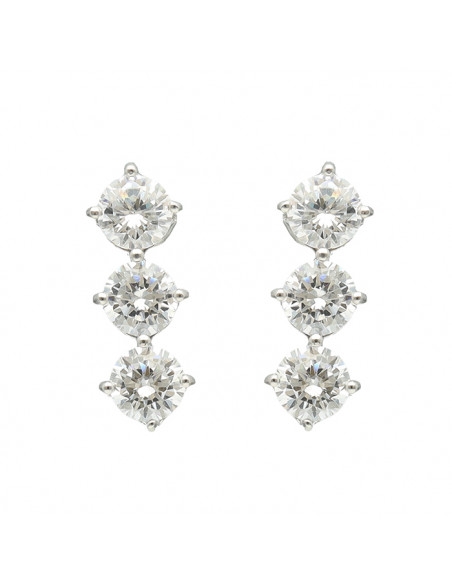 PENDIENTES EN PLATA LARGOS TRES CIRCONITAS TALLADAS DISMINUCION