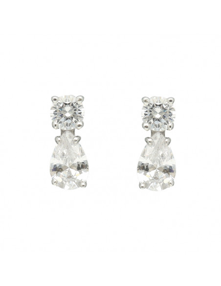 PENDIENTES EN PLATA LARGOS DOS CIRCONITAS TALLADAS COMBINADAS
