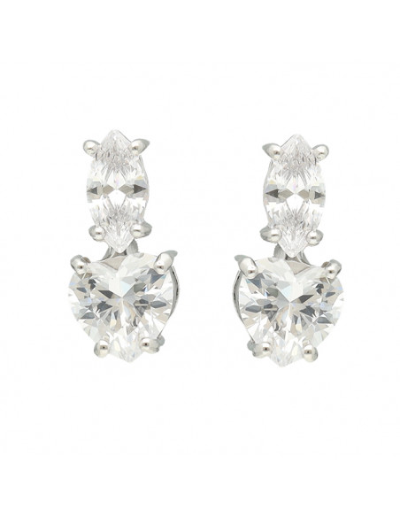 PENDIENTES EN PLATA LARGOS DOBLE CIRCONITA TALLADA ROMBO CORAZON