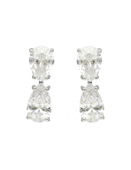 PENDIENTES EN PLATA LARGOS CIRCONITAS TALLADAS DOBLE PERA INVERTIDA