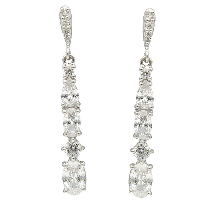 PENDIENTES EN PLATA LARGOS CIRCONITAS TALLADAS COMBINADAS ESTILO RIVIERE